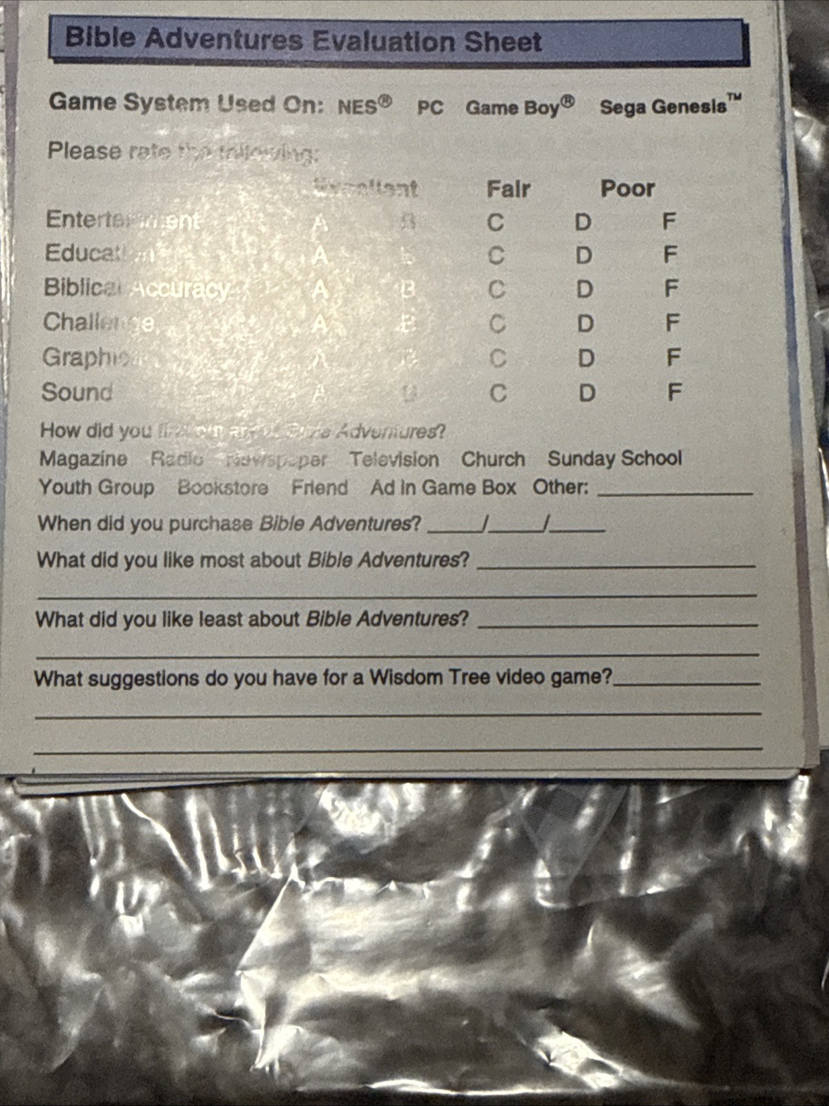 Bible Adventures - Nintendo NES- Manual Only
