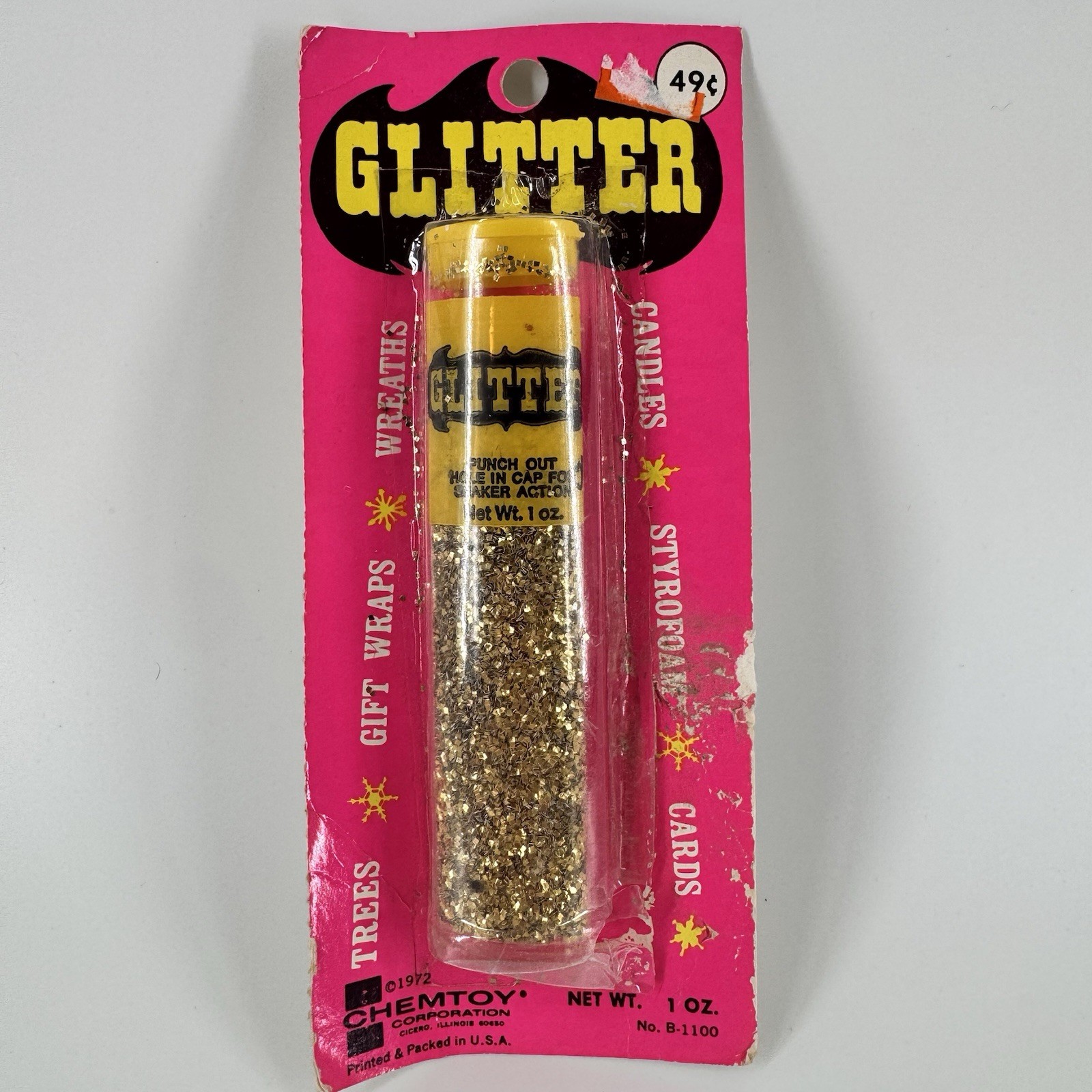 Gold Glitter Tube Chemtoy 1972 Shaker Tube Crafts Vtg NOS Or Package Damaged