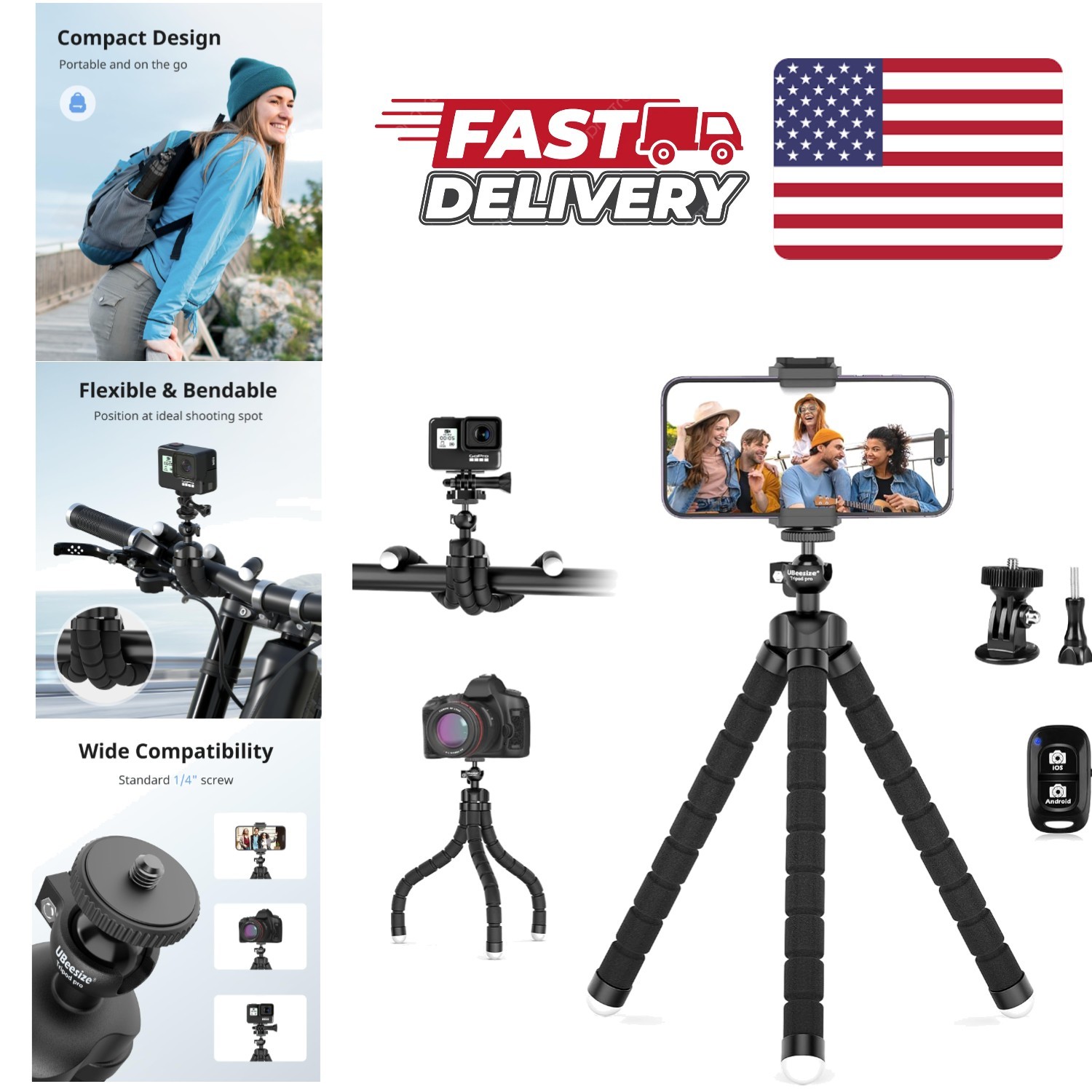 Flexible Mini Phone Tripod Portable Adjustable Camera Stand with Wireless Remote