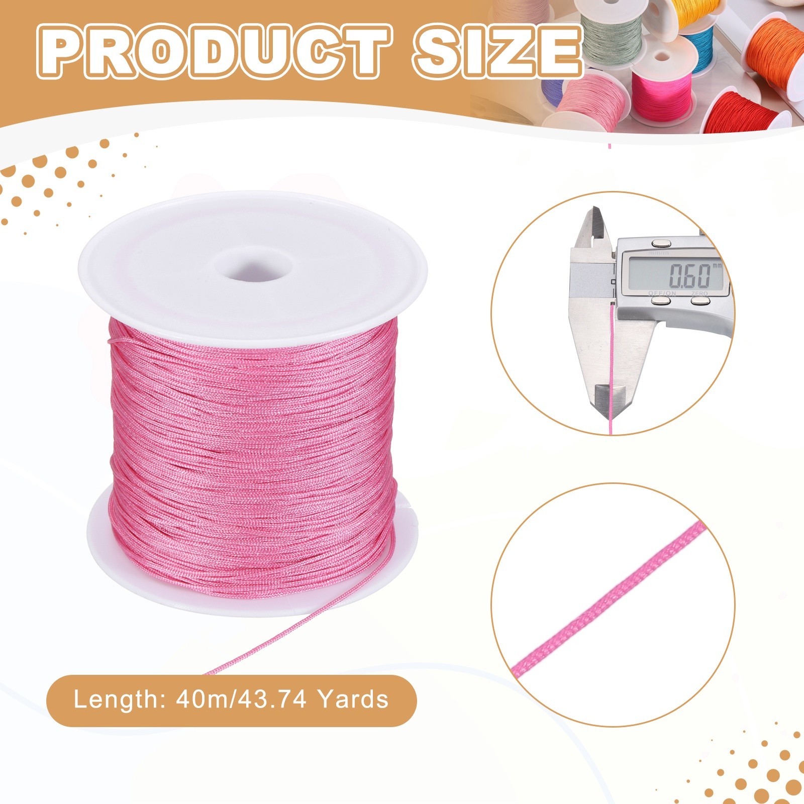 0.6mm Nylon String for Bracelets 44 Yards Nylon Beading Thread(Pink)