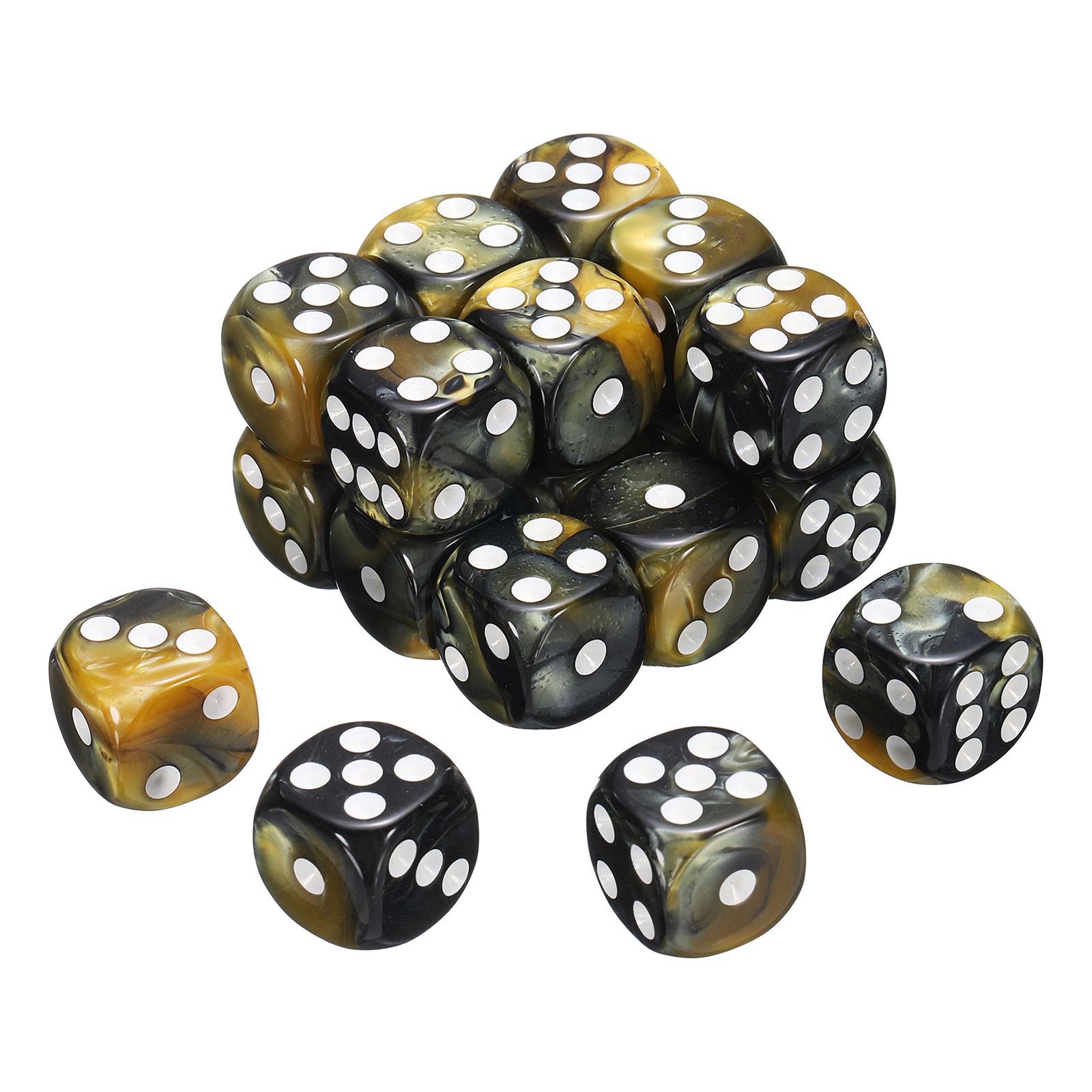 20Pcs 6 Sided Standard Dice, Acrylic D6 Pearl Pattern Dice (Yellow and Black)