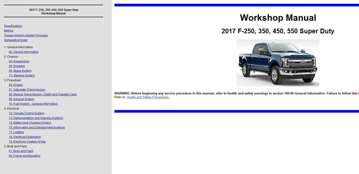 2017 Ford F250 F350 F450 F550 Super Duty 4X4 Truck Factory Service Repair Manual