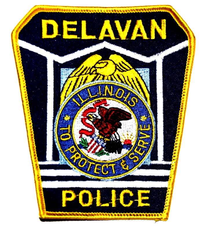 DELAVAN – POLICE - ILLINOIS Sheriff Police Patch STATE SEAL FLYNG EAGLE BANNER