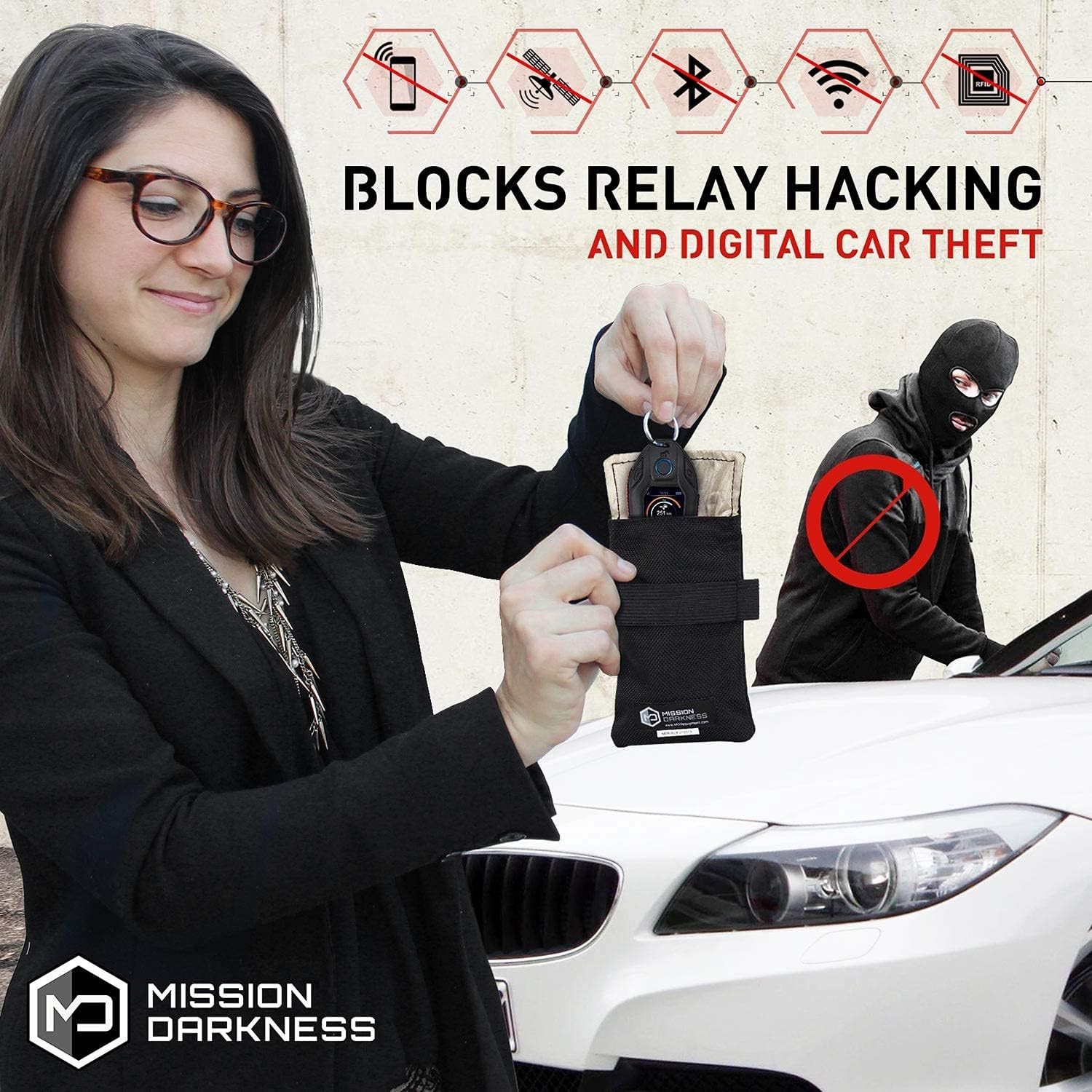 Mission Darkness Faraday Bag for Keyfobs (2-Pack) RF Shielding Black