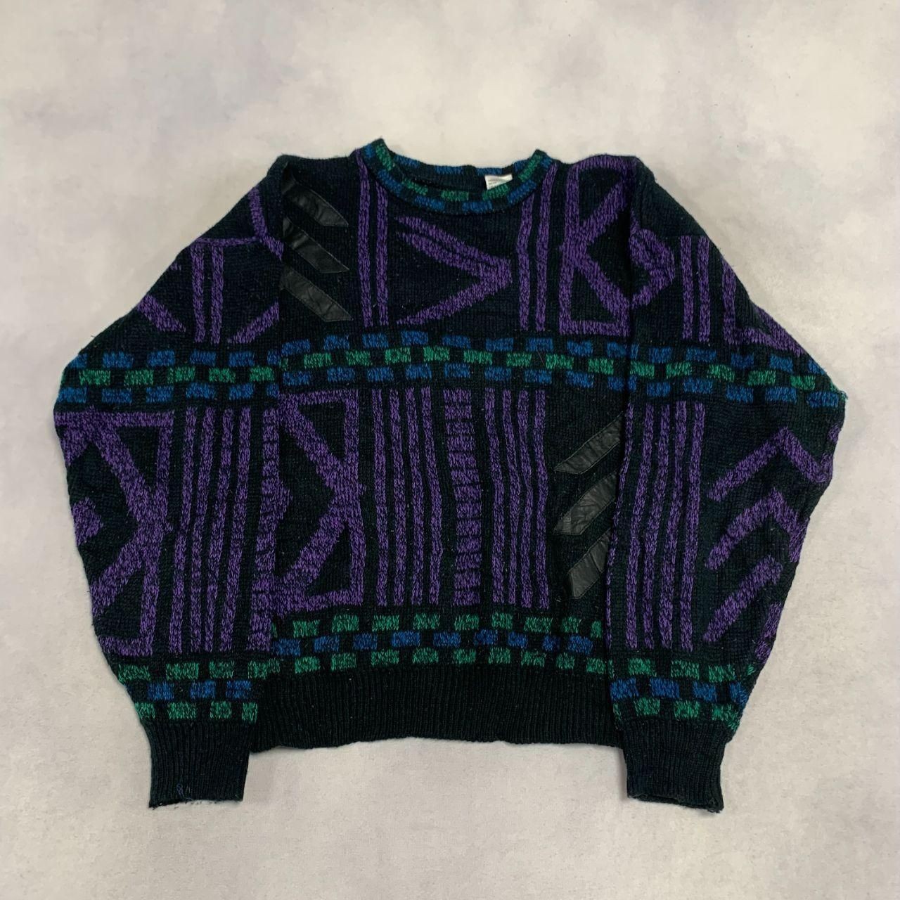 Vintage Abstract Knitted Jumper Patterned Grandad Knit Sweater Men's S (36-38)