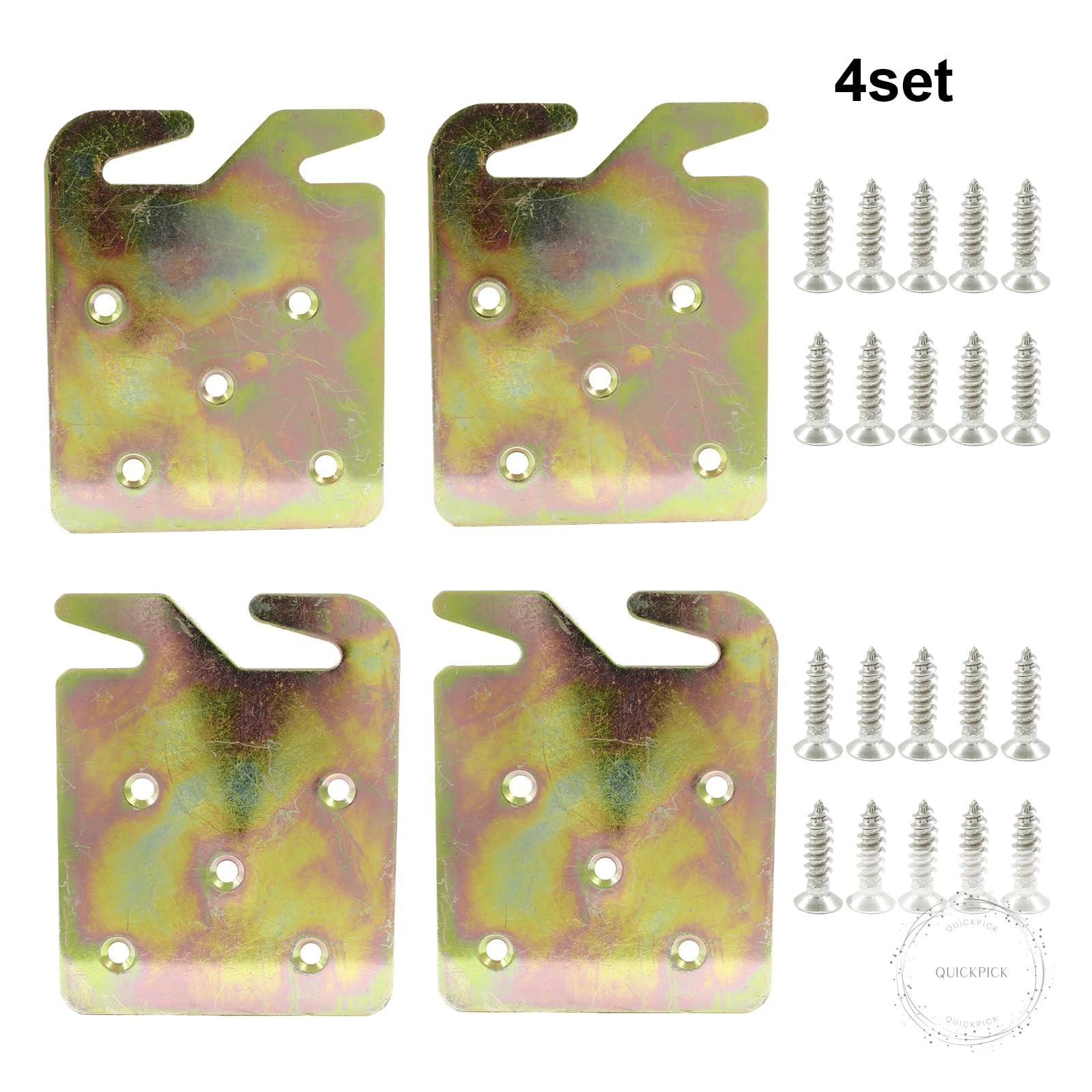 4Pcs Wood Bed Rail Hook Plates Heavy Duty Bed Rail Fitting Bracket with Mounting