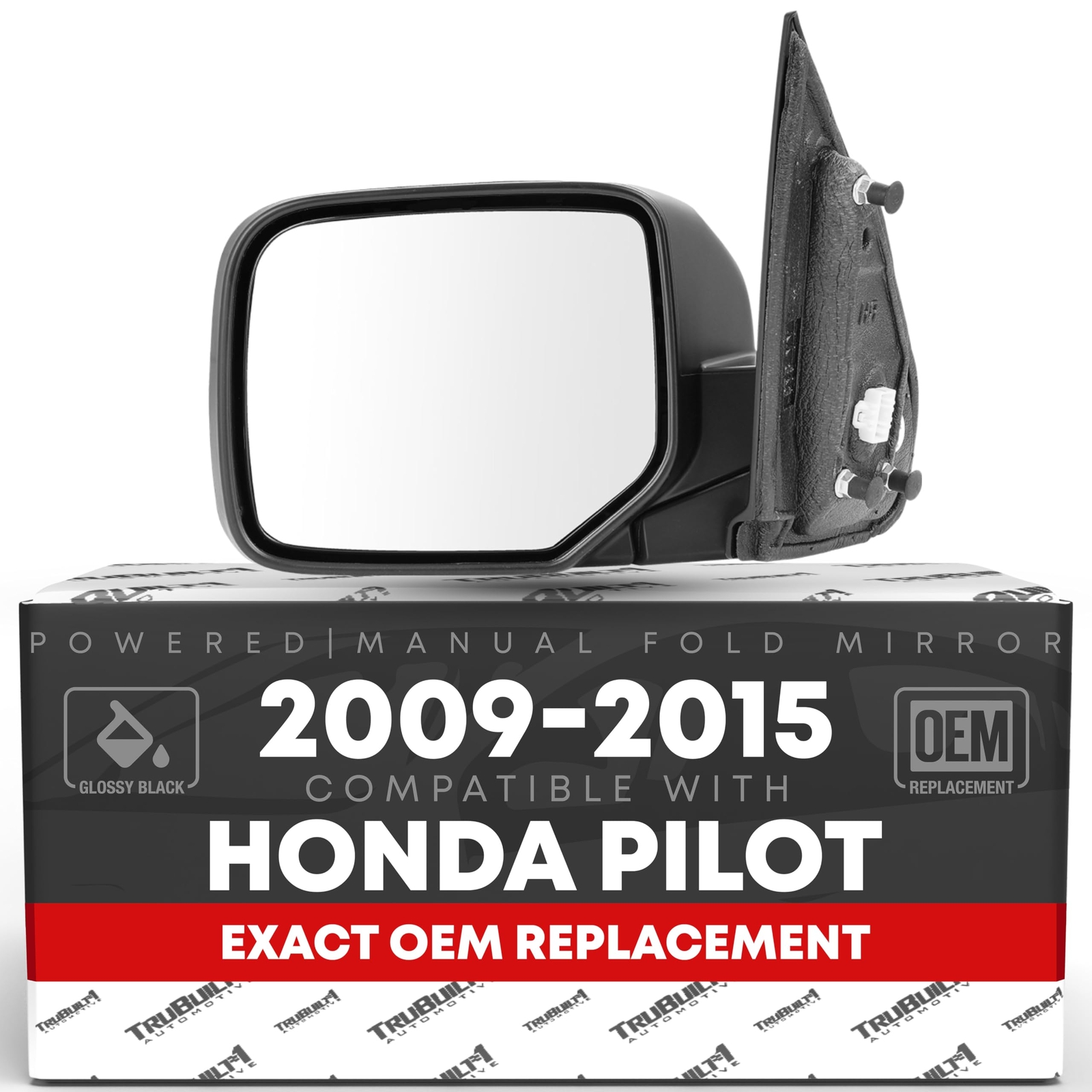 Driver Mirror for Honda Pilot - Power, Heated, Manual Fold, Flat Glass - Driv...