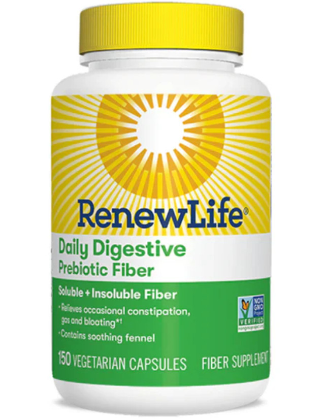 Daily Digestive Prebiotic Fiber | 150 Vegan Capsules | Organic | by Renew Life