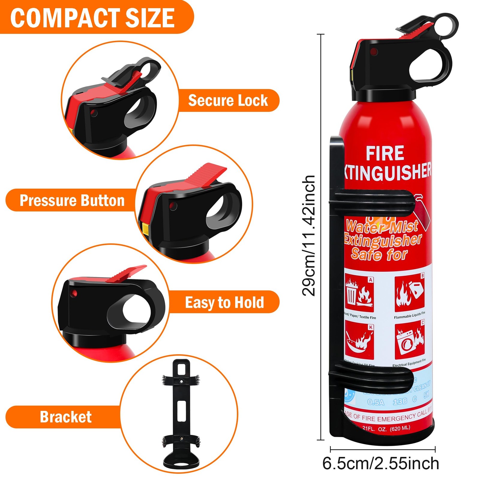 1 Pack Fire Extinguisher for Home, Kitchen, Car, and Grill,Ompact WaterBased ...