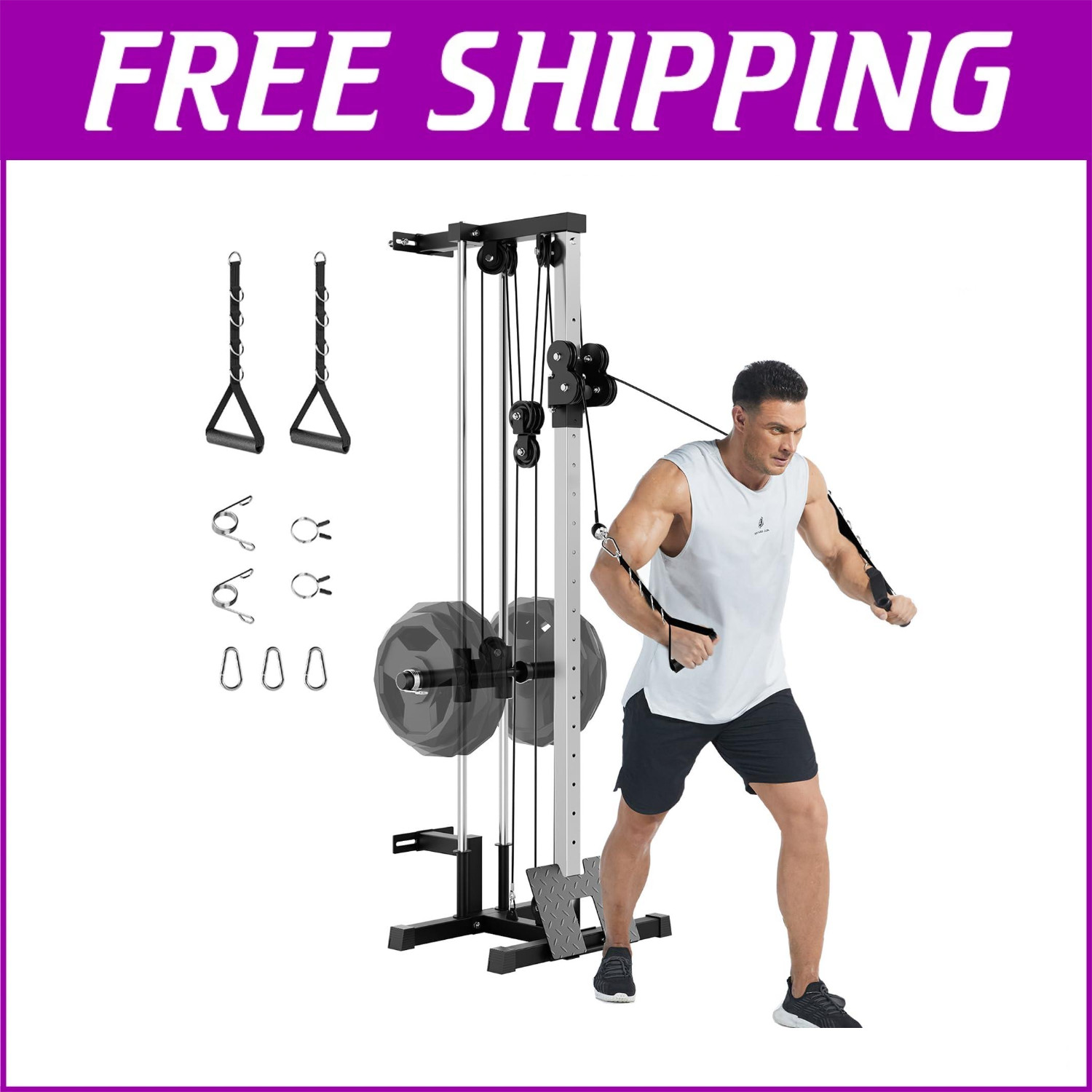 Wall Mount Cable Machine, Adjustable Dual Pulley Cable Crossover Machine Workout