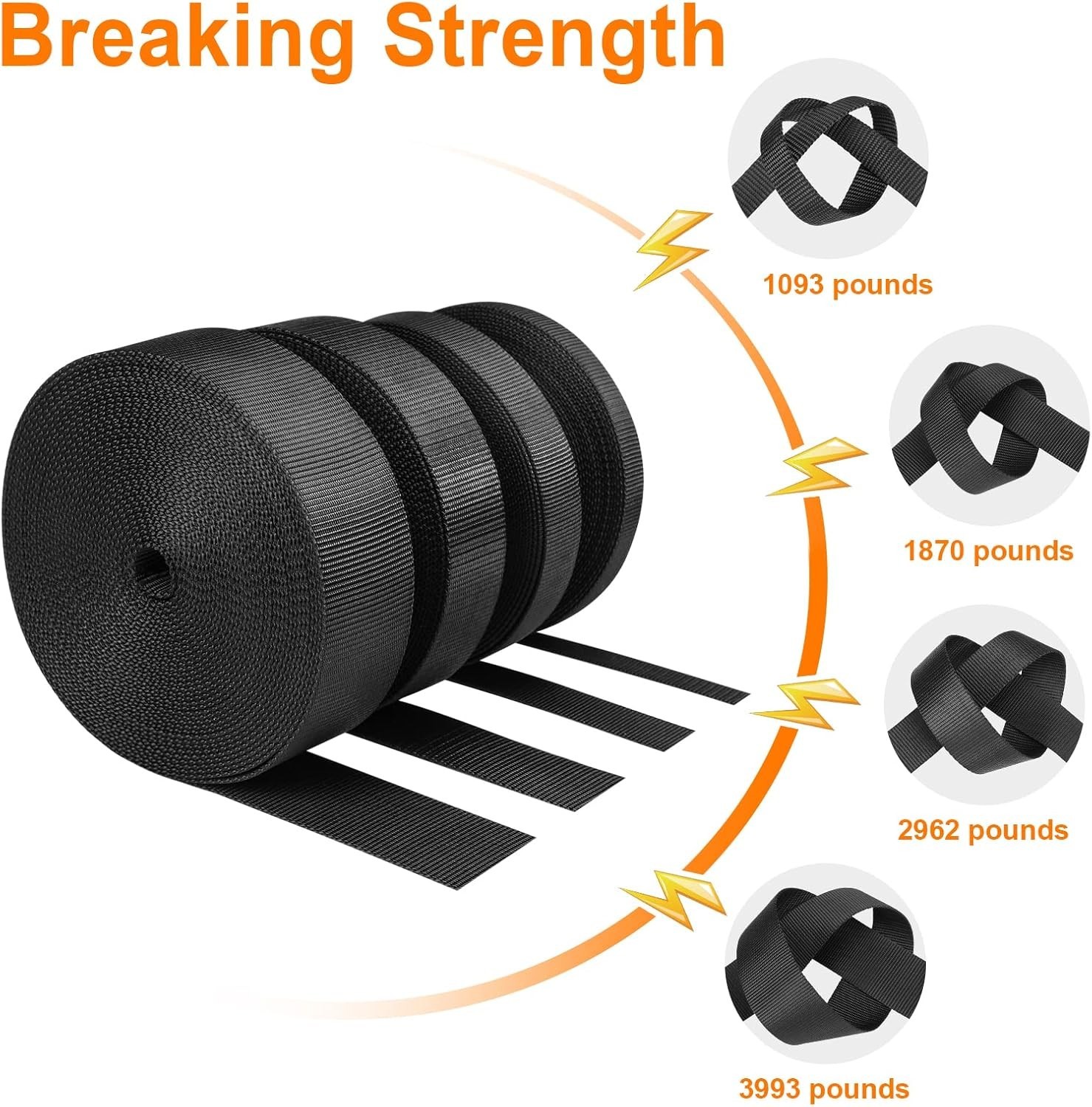 Webbing, Heavy Duty Nylon Webbing Straps, Extra Thick Strapping for Outdoor DIY