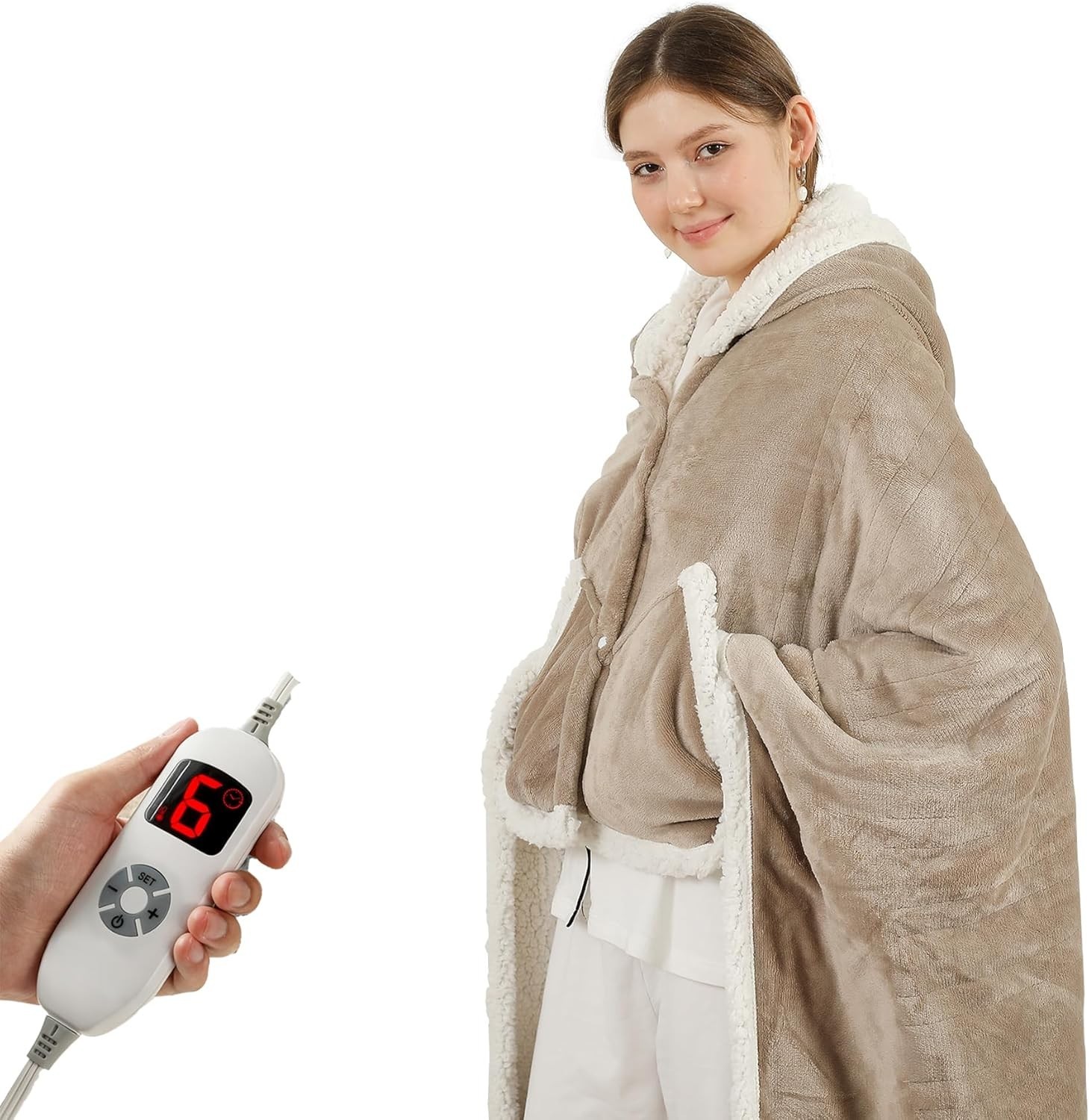 Wearable Heated Blanket with Sleeves Foot Pocket Electric Throw for Women Gift