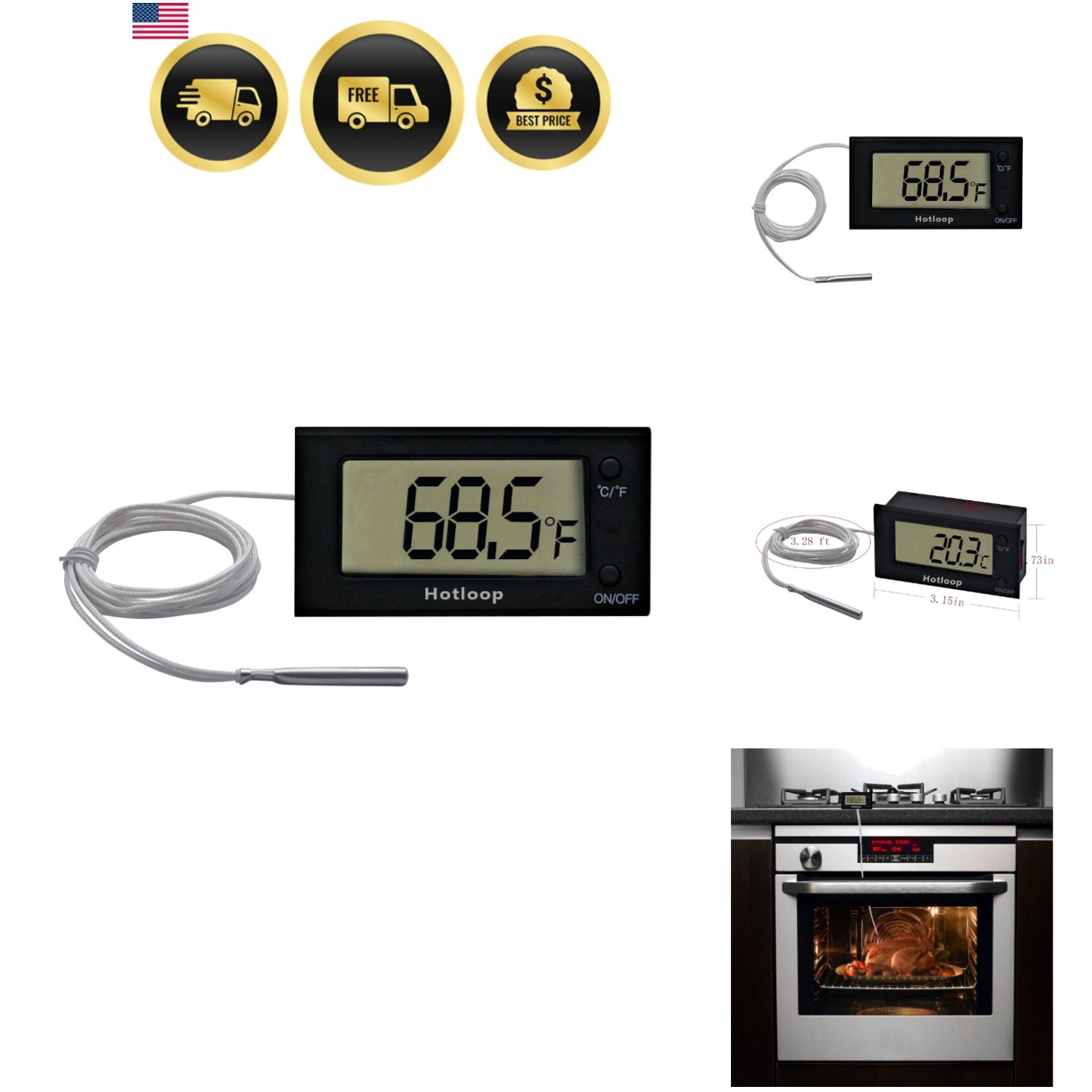 Digital Oven Thermometer Heat Resistant up to 572°F/300°C, LCD
