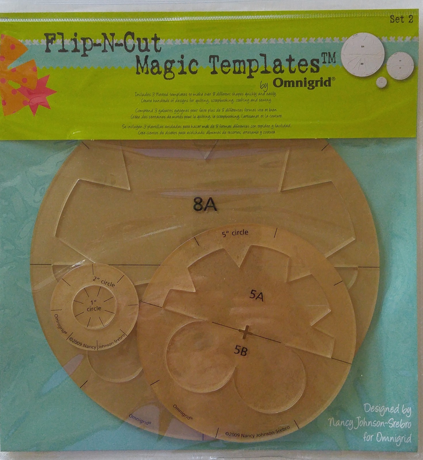 Omnigrid Quilting FLIP-N-CUT MAGIC TEMPLATES #2 Cutting Nancy Johnson-Srebro NIP