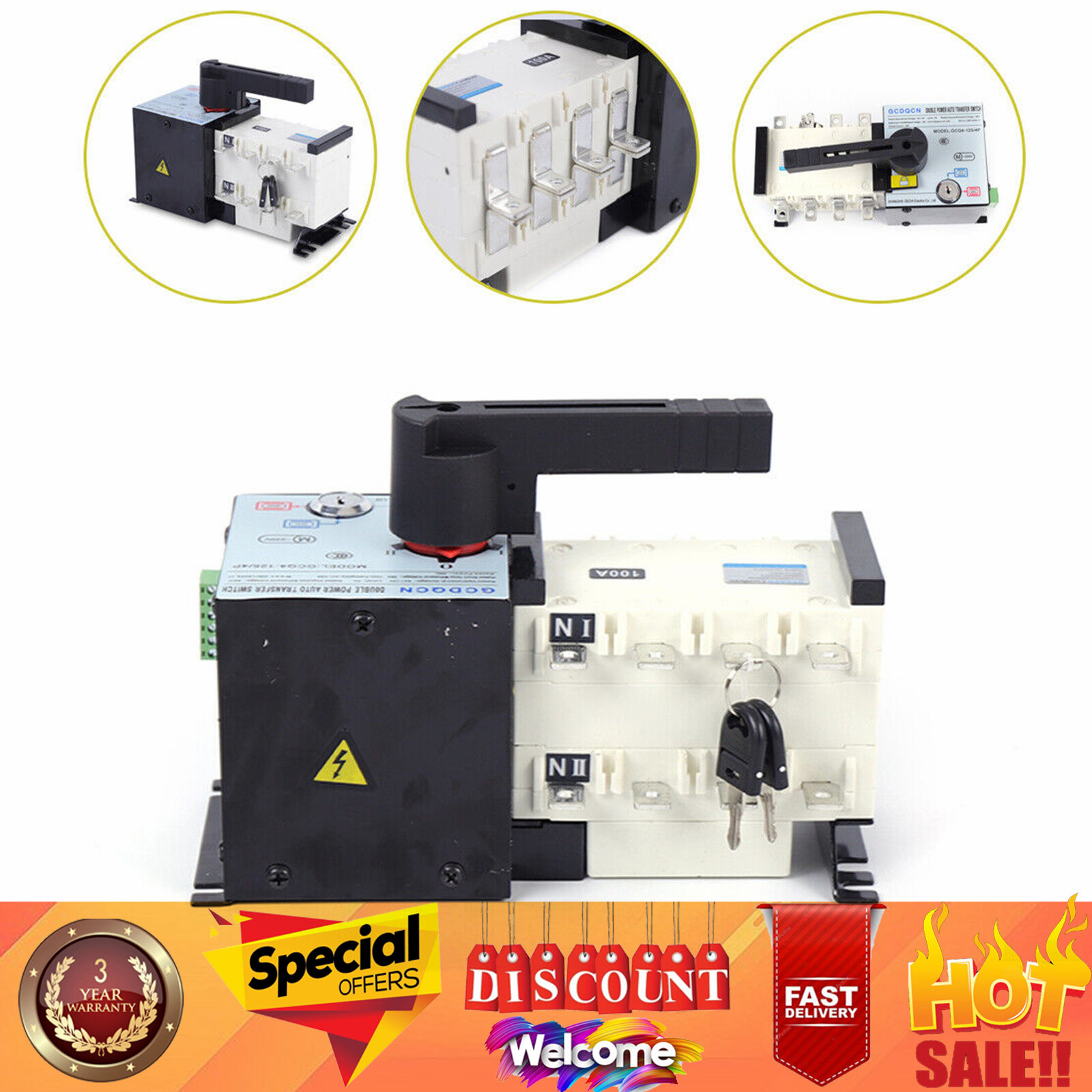 100 Amp Automatic Transfer Switch for Generator Power Changeover
