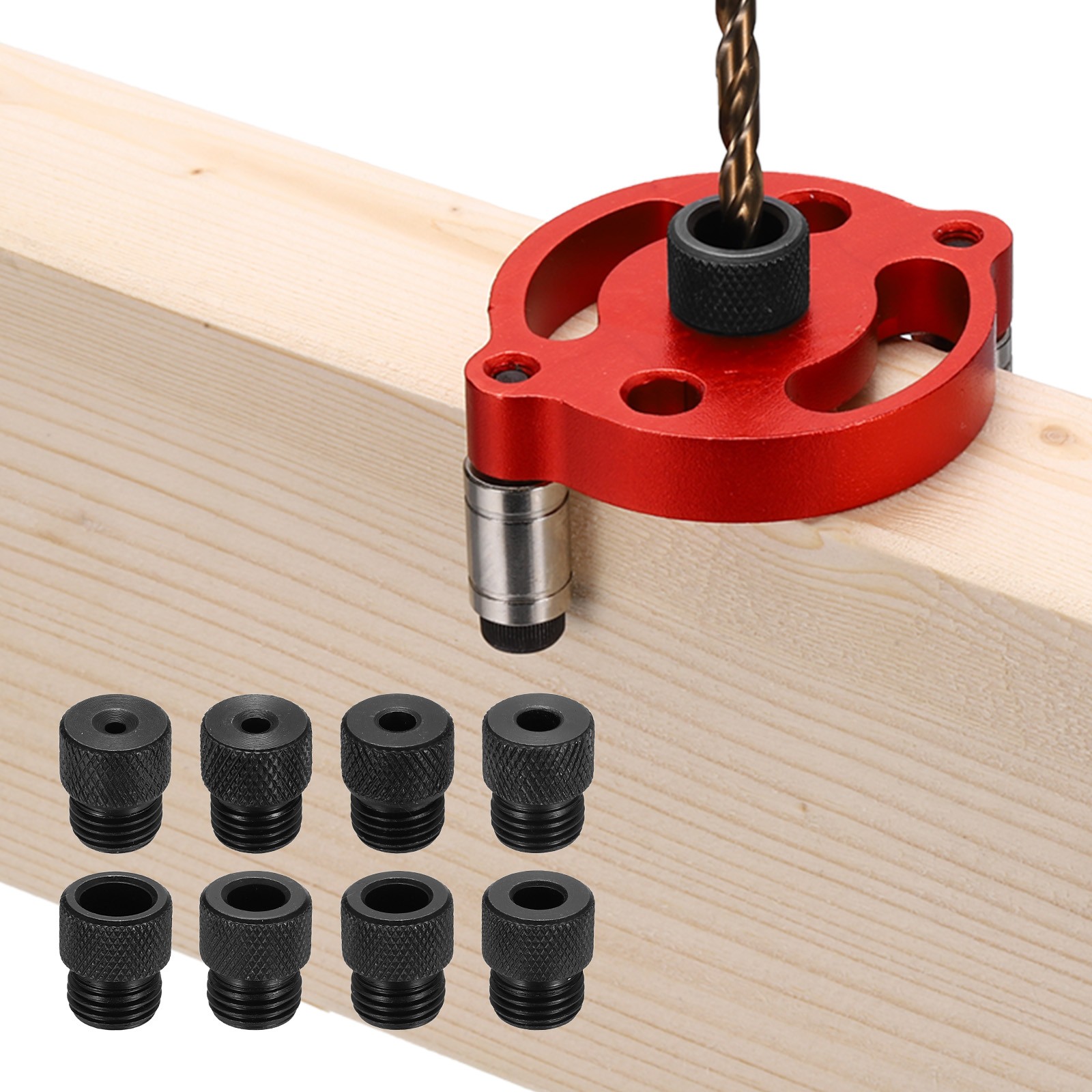 Self Centering Doweling Jig with Drill Bushings Pocket Hole Jig Kit, Red