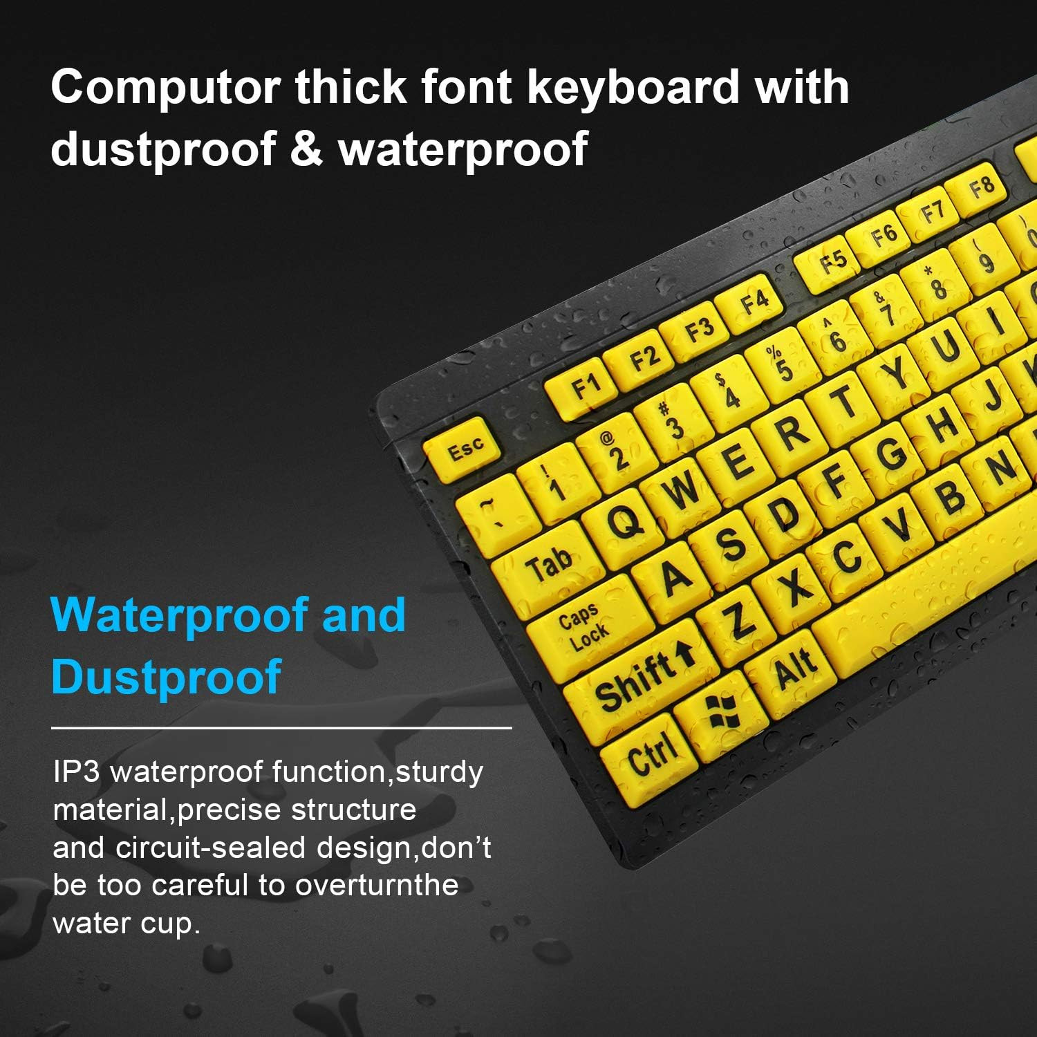 Large Print Computer Keyboard, Wired USB High Contrast Keyboard with Oversize...