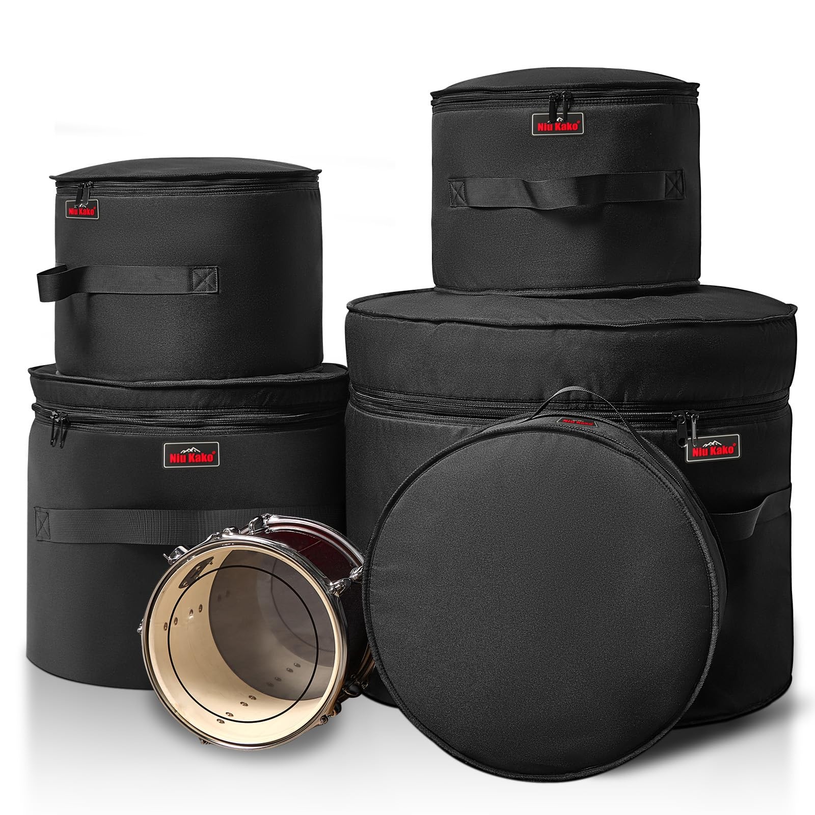 5Piece Drum Case Set  Padded Drum Bags for 22" Kick, 12"/13"/16" Toms & 14" S...