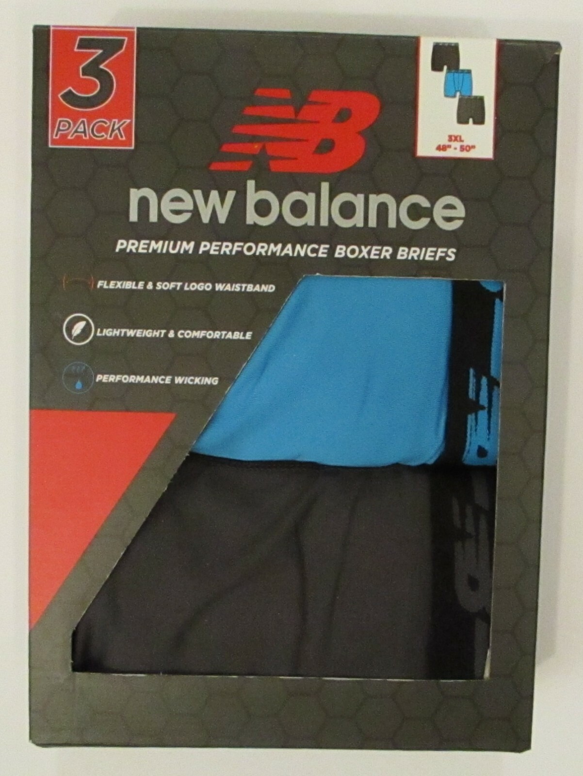 3 NEW BALANCE 2XL 3XL 4XL BLACK GRAY RED BLUE PERFORMANCE WICKING BOXER BRIEFS