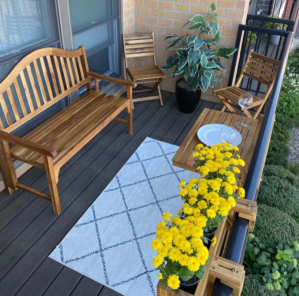 Patio Wise Outdoor Folding Acacia Wood Balcony Railing Table, Foldable Deck Bar