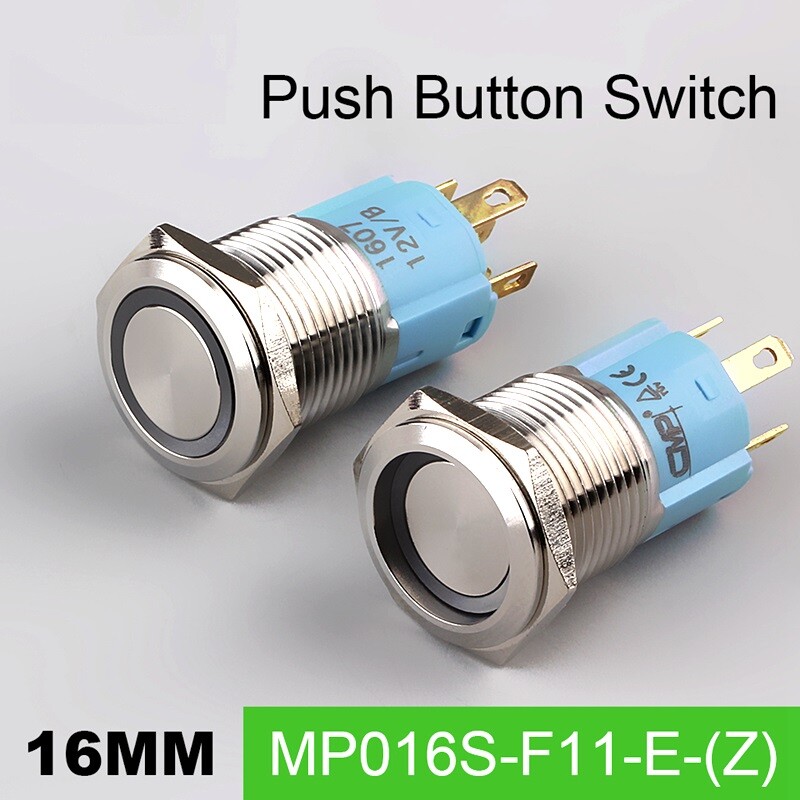 16mm Metal Push Button Switch Flat head Ring LED IP67Maintained with LED lamp 3A