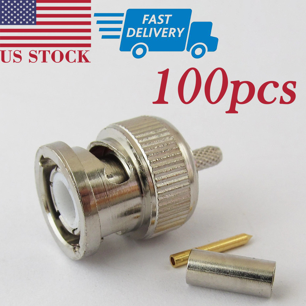 100XBNC Male Plug Straight RF Connector for Coaxial Cable RG316 RG174 - US Stock