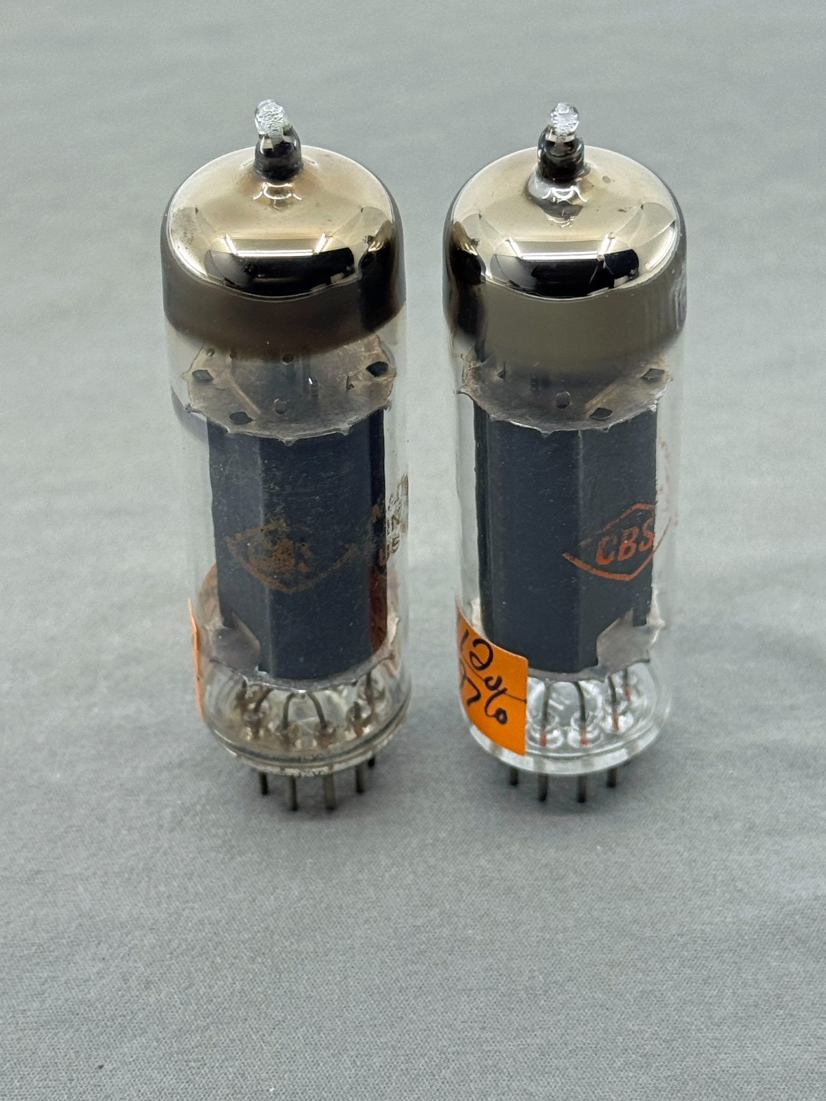 (2) CBS 6CZ5 6973 Jukebox Tubes Gray Plates Ring Getters Tests NOS Amplitrex
