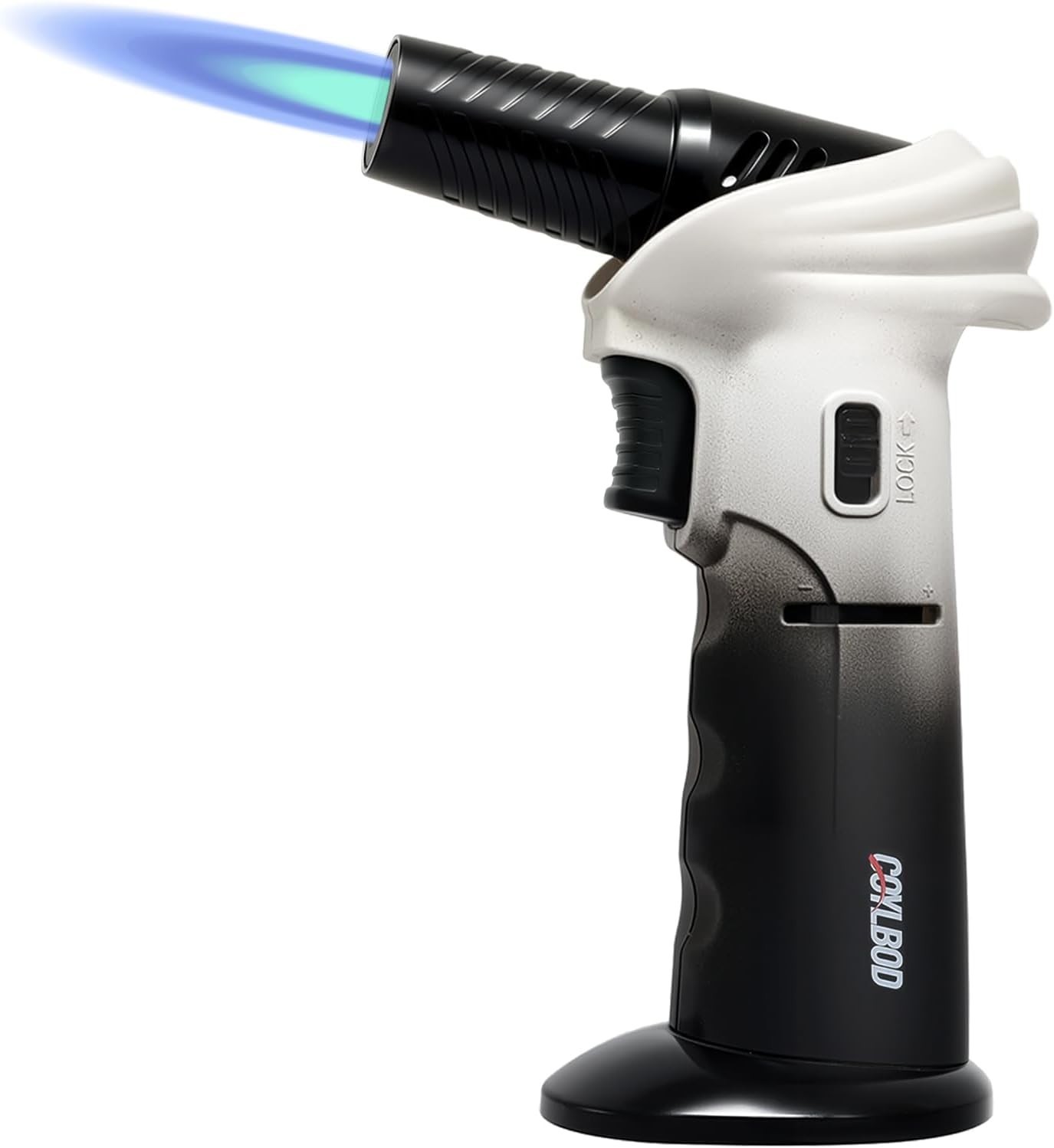 Butane Torch Lighter Adjustable Flame Refillable 0-90° Rotating Head White Black