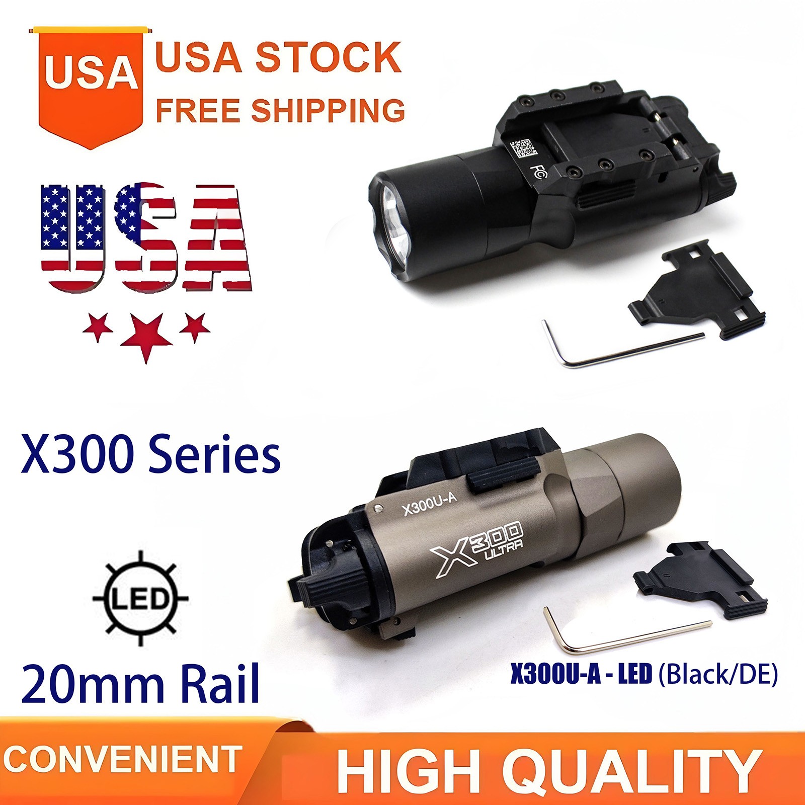Tactical Weapon mounted Light X300 Ultra X300U Flashlight For Pistol Hunting US