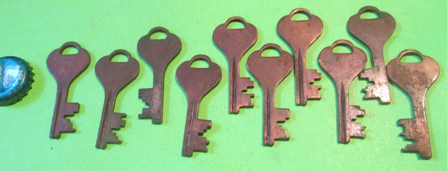 VINTAGE LOT  10 Flat BRASS Keys HOUSE JAIL LOCK
