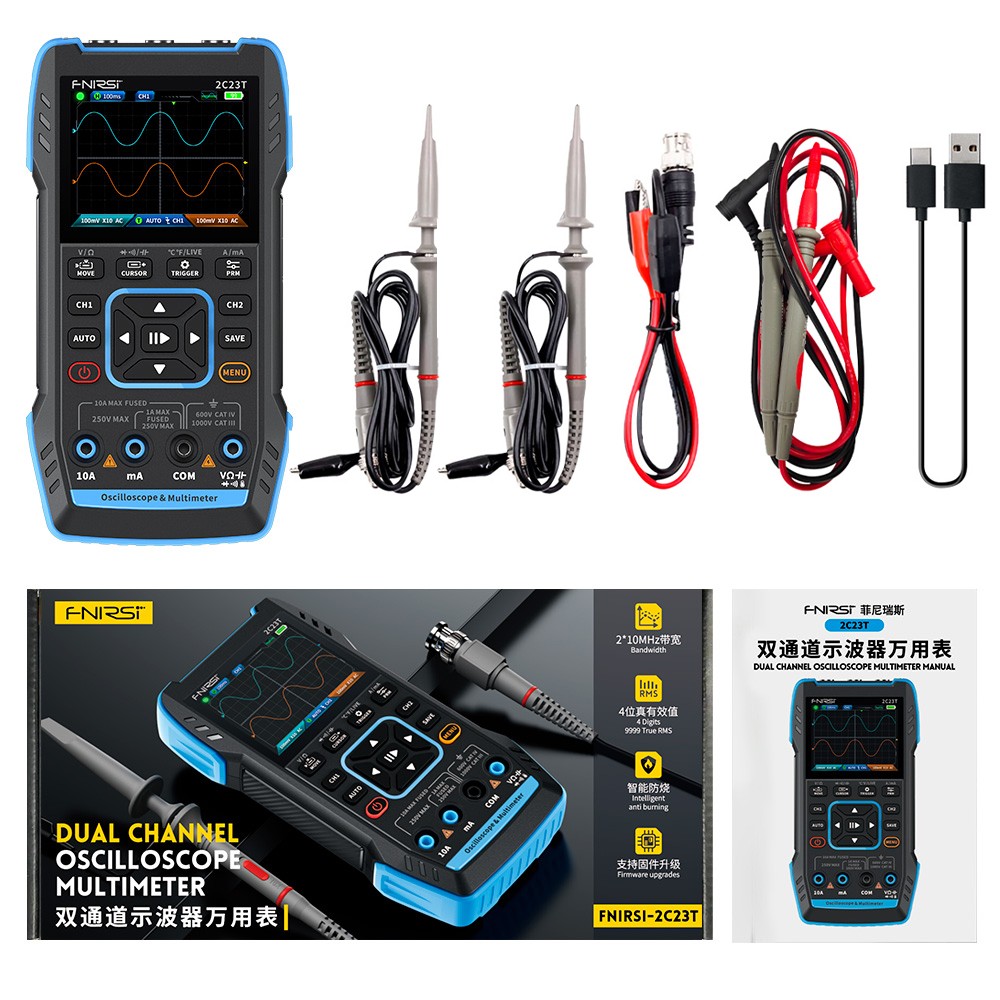 FNIRSI-2C23T Handheld Digital Oscilloscope Multimeter Function Signal Generator
