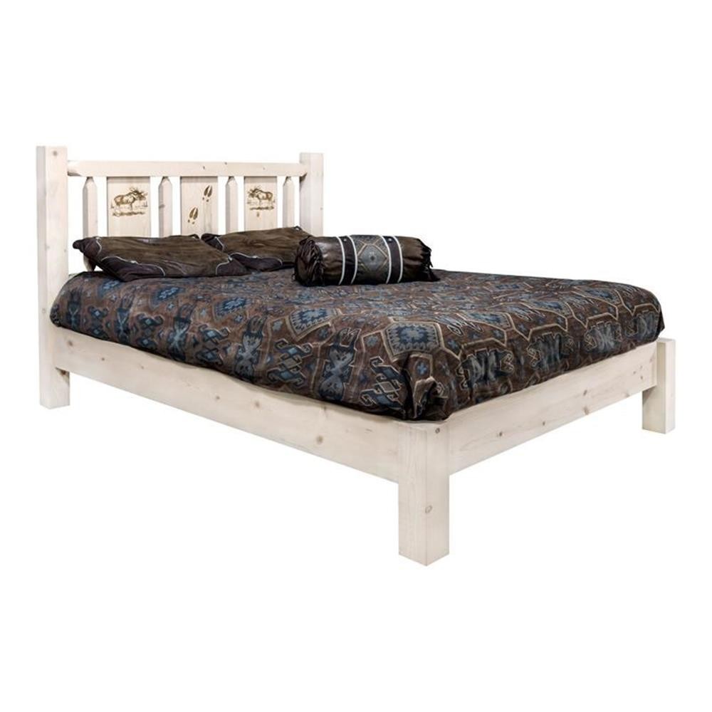 Montana Woodworks Homestead Wood Full Platform Bed with Engraved in Natural