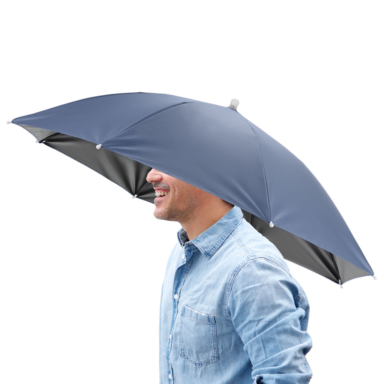 1 Pcs 26" Headband Umbrella Hat Black Glue Umbrella Cap for Outdoor [Misty Blue]