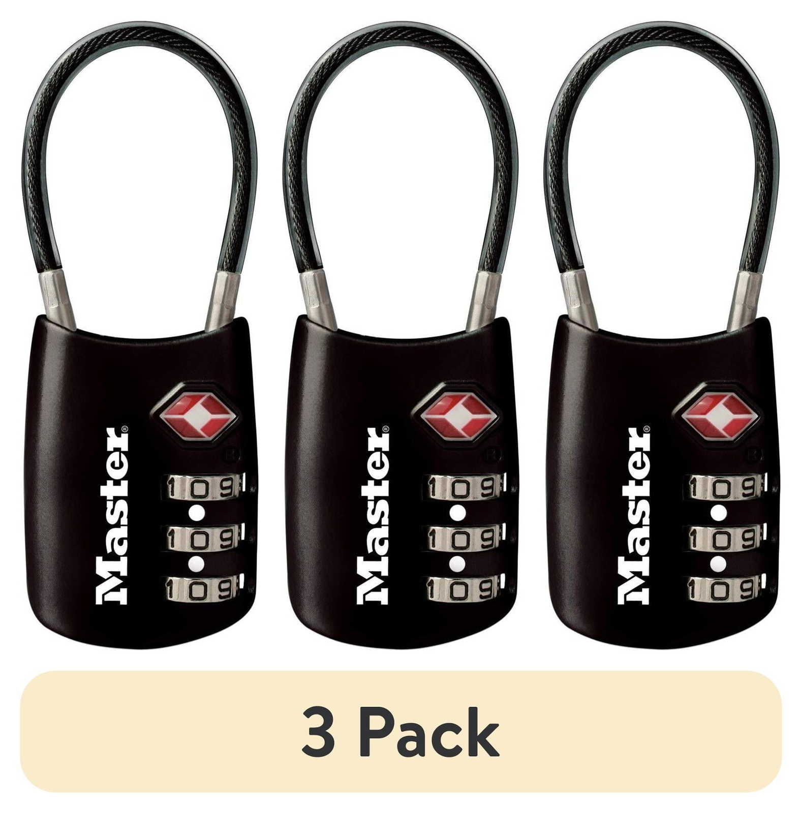 (3 pack) Steel 1-3/16in (30 mm) TSA-Approved Lock, 1-1/2in (38mm) Shackle