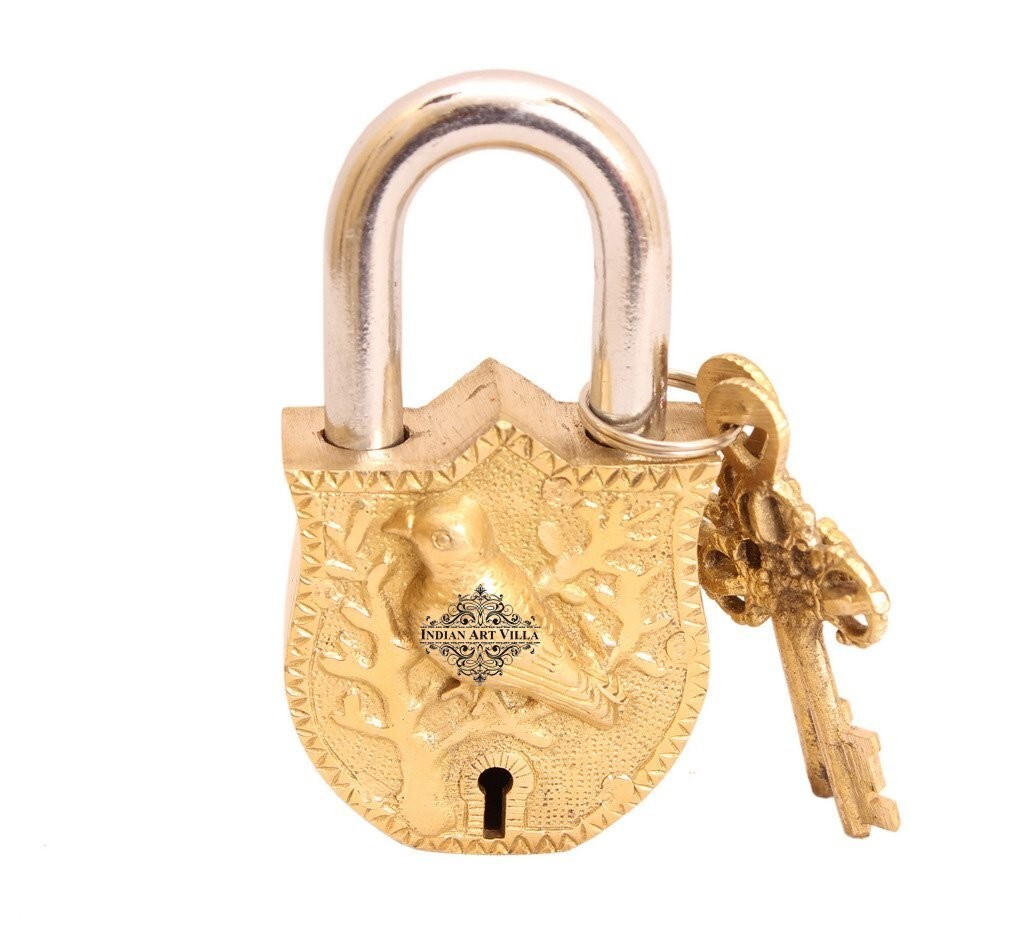 Handmade Brass Vintage Style Antique Sparrow Design Security Lock with 2 Keys