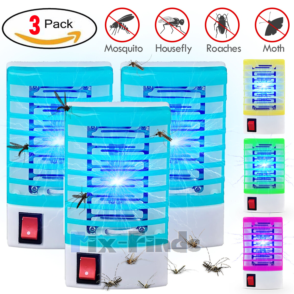 3PCS UV Lampara Anti Mosquitos Trampa Para Moscas Atrapa Mata Insectos Electrico