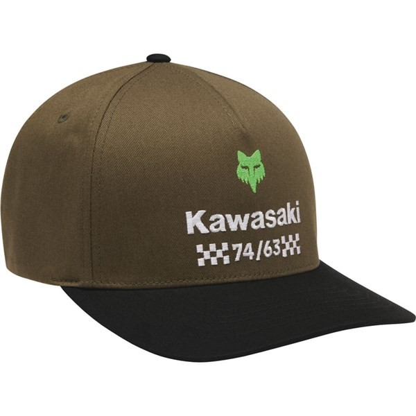 Fox Racing Kawasaki Flexfit Hat | Olive Green/Black