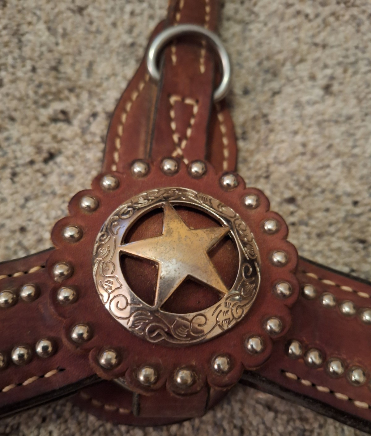 Vintage Leather Breast Collar Silver Star Concho With Studs