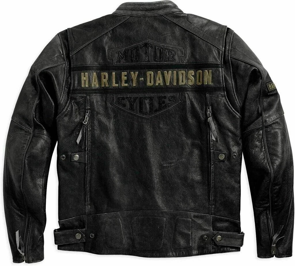 Mens Harley Davidson Passing Link Distressed Biker Cowhide Black Leather Jacket