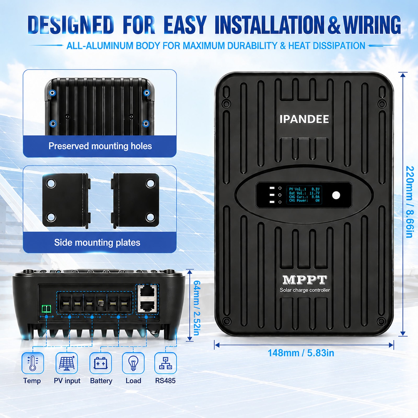 40A MPPT Solar Charge Controller 12V/24V Auto Battery Regulator PV 150V USStock