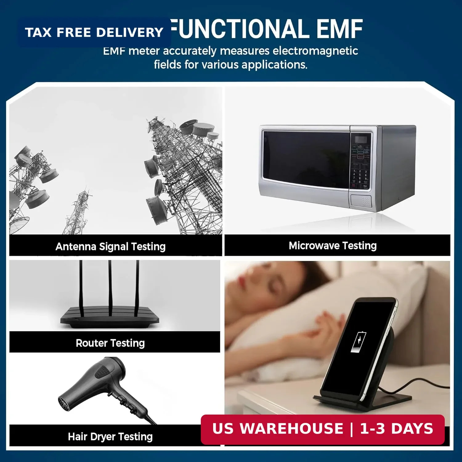 Rechargeable EMF Meter, Handheld Electromagnetic Field Detector with Digital LCD