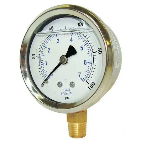Pic Gauges 201L-204E Industrial Pressure Gauge, 0 To 100 Psi, 2 In Dial, 1/4 In