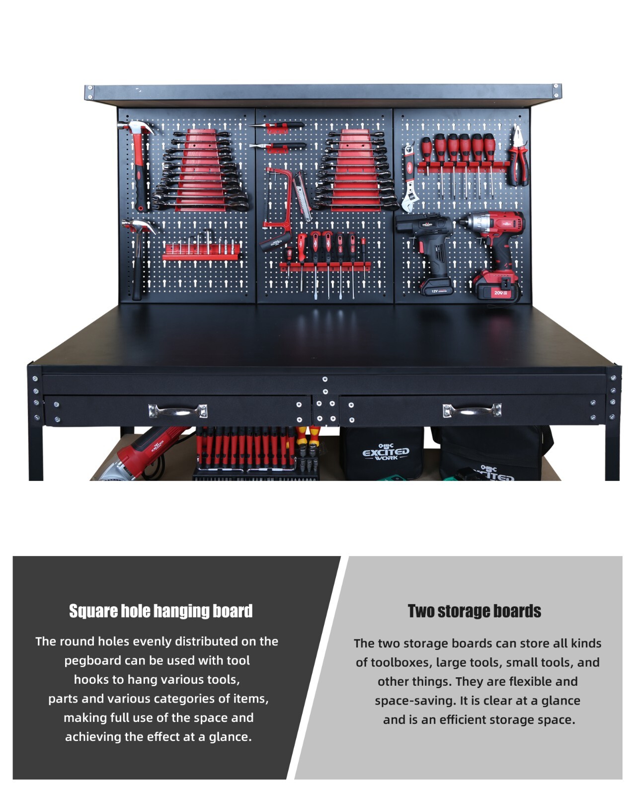47.25 Inch Heavy Workbench with Pegboard,Hooks,and Drawers-Sturdy Garage Work