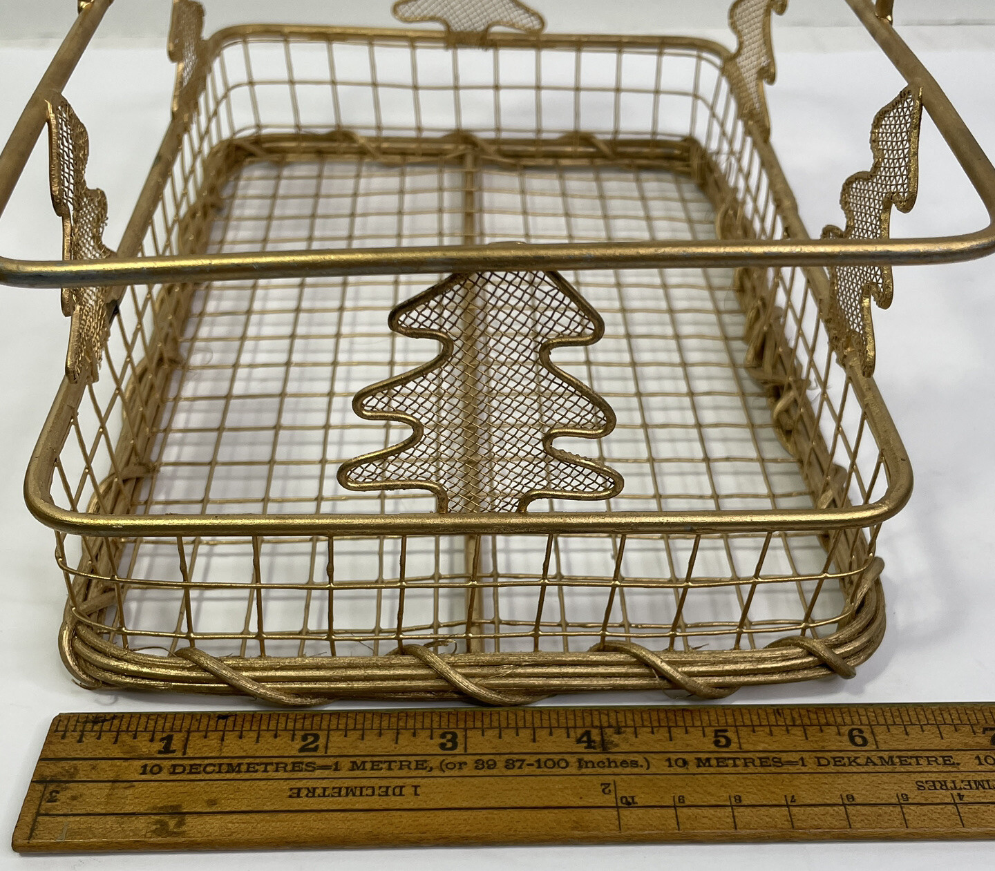 Gold Metal Wire Holiday Carrying Handle Basket Christmas Tree 9 Inch