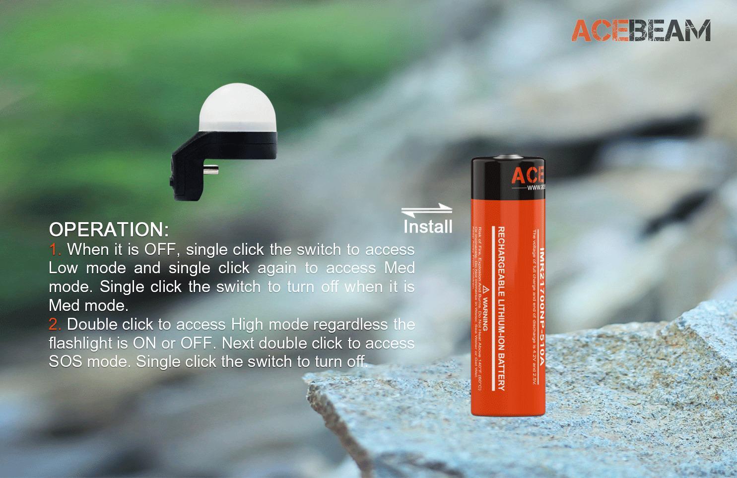Combo: Acebeam L35 Dual Switch Tactical Flashlight - 5000 Lumen - w/ 5100mAh 217