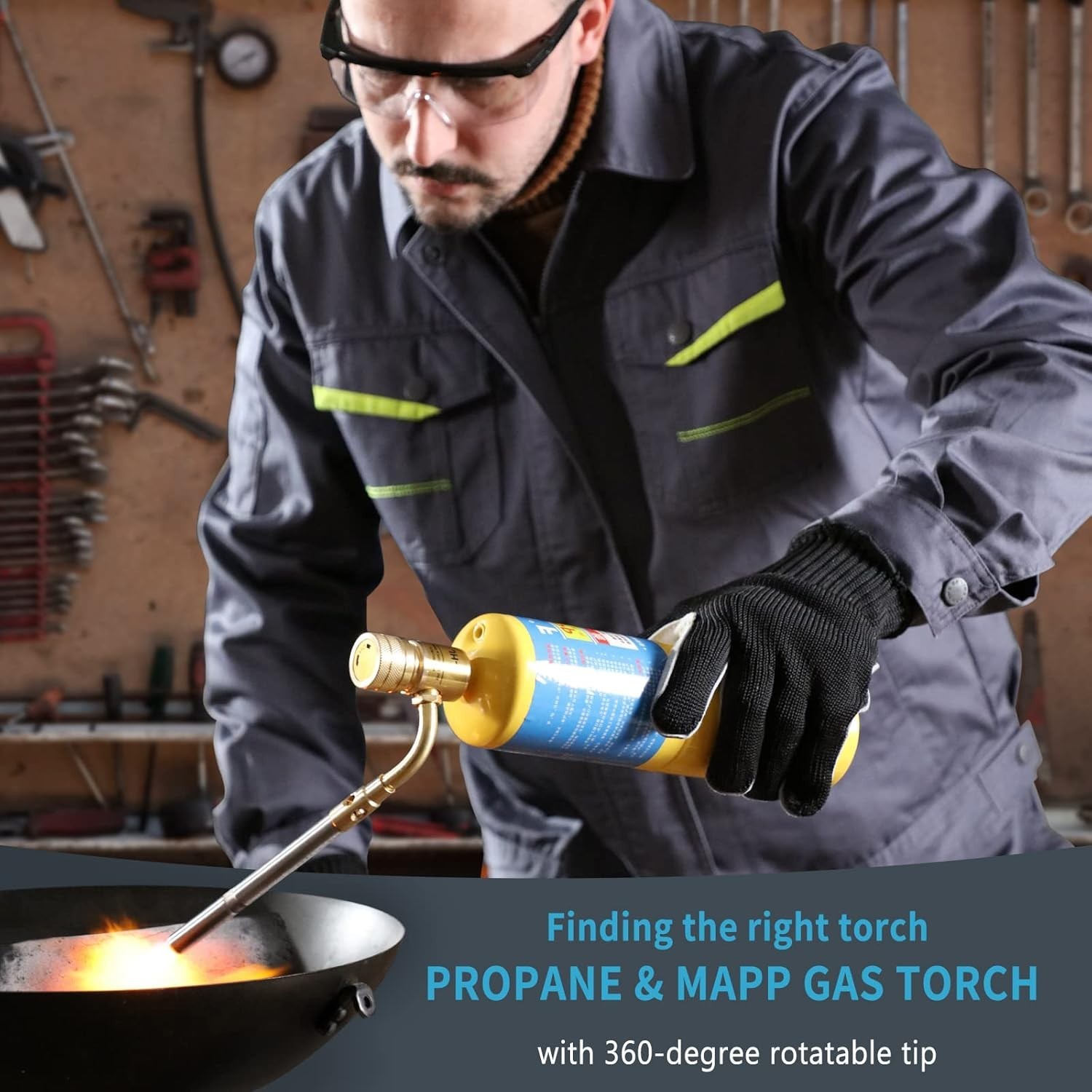 Durable Brass MAPP Gas Torch Head with Adjustable Flame Control & Rotatable Tip