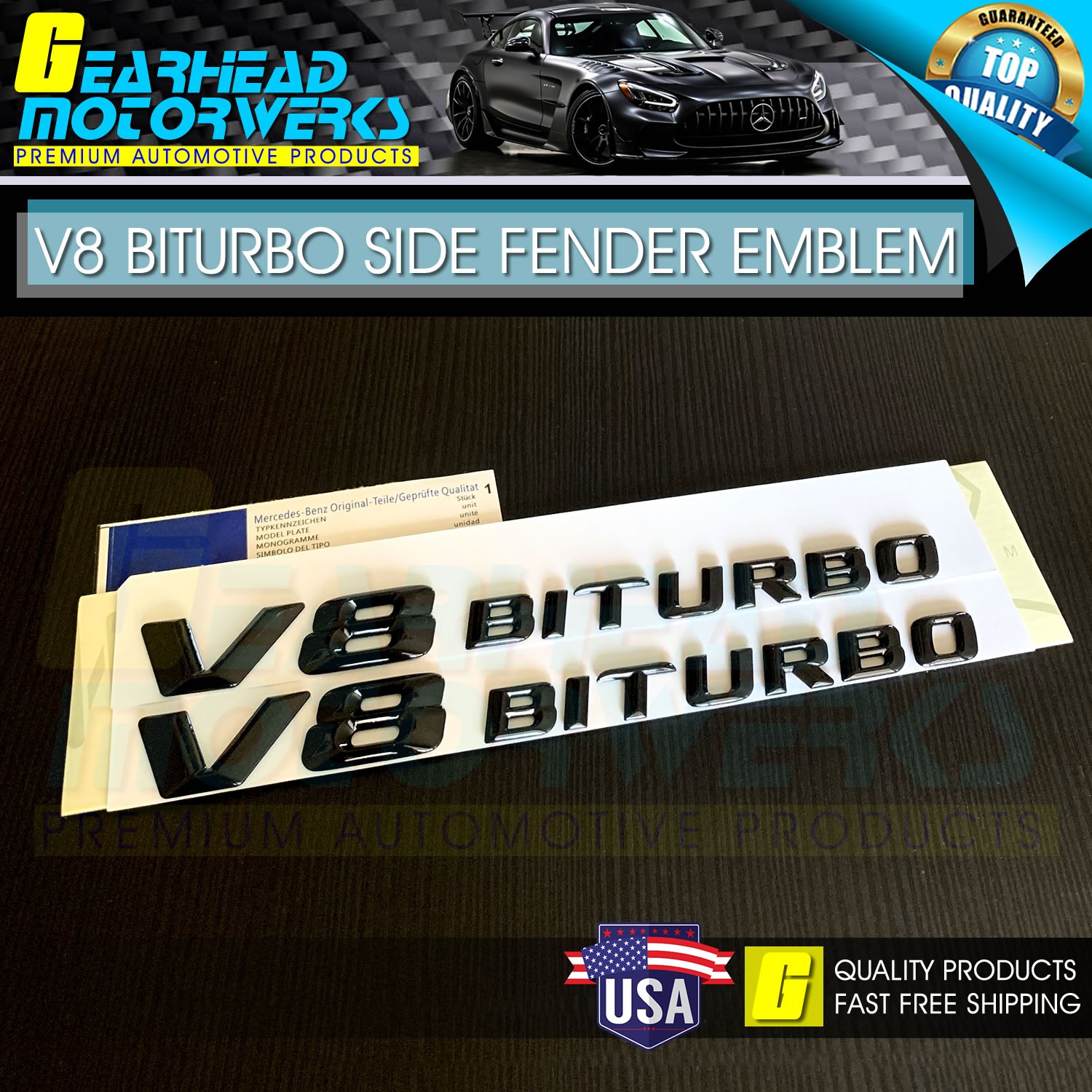 V8 BiTurbo Emblem Side Fender 3D Badge Gloss Black Mercedes Benz AMG E63 OEM 14+