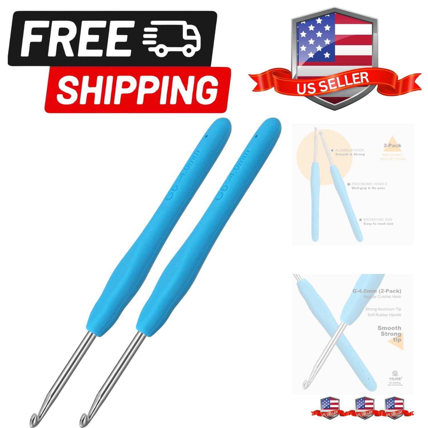 2Pcs 4.0mm Crochet Hooks, Ergonomic Crochet Hook for Arthritis and Beginners,...