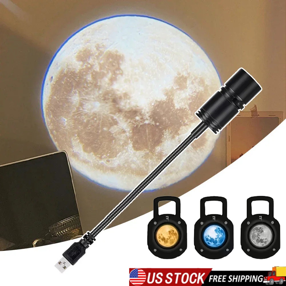 360° Moon Earth Astronaut Lamp Projector Night Light, USB Moon Projection Light