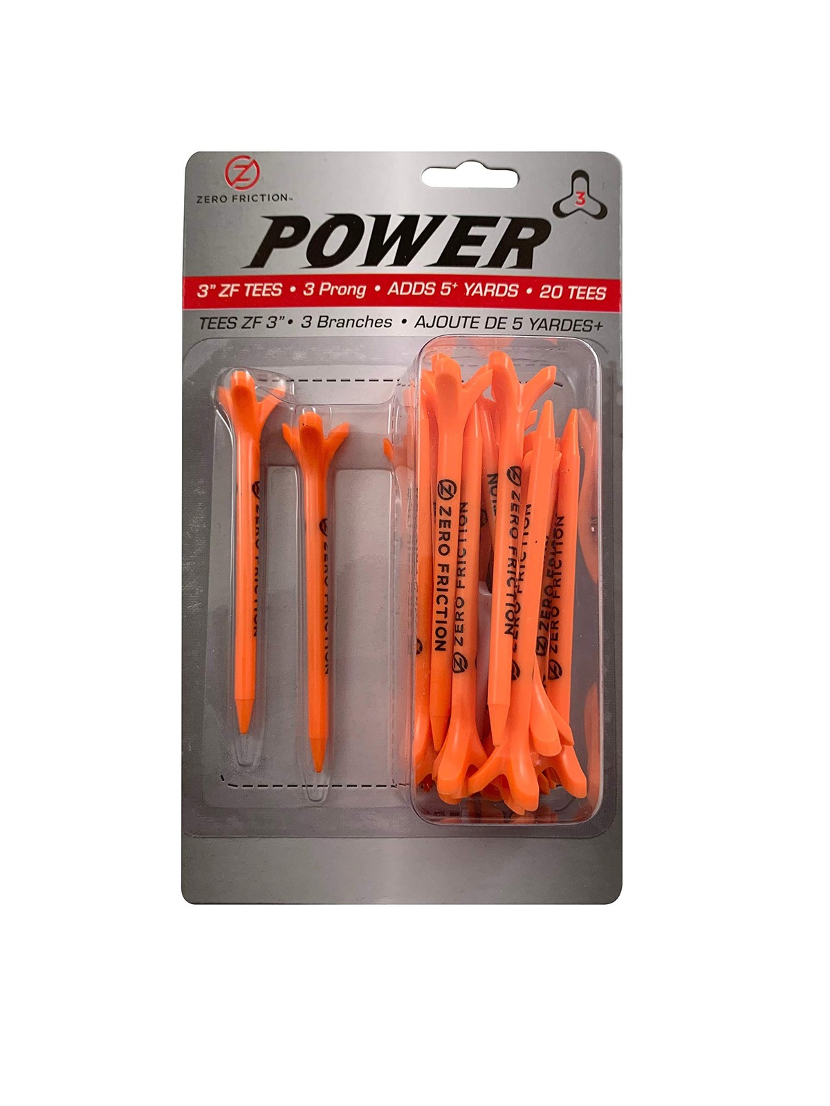 Power 3 Prong Golf Tees, Pack of 20, 3 Inch Orange